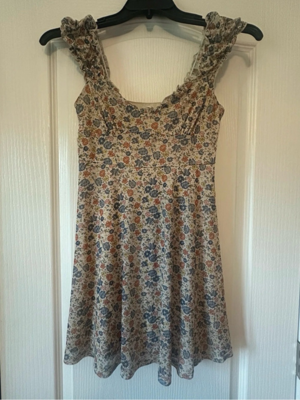 Altar'd State Beige Floral Ruffle-Strap Sundress